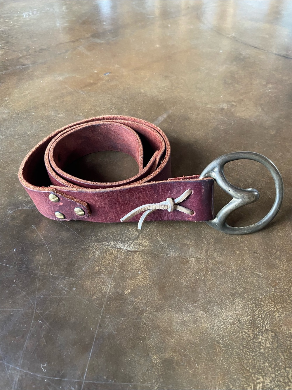 VTG Handmade Leather Metal Circle Buckle Custom Two Tone Belt